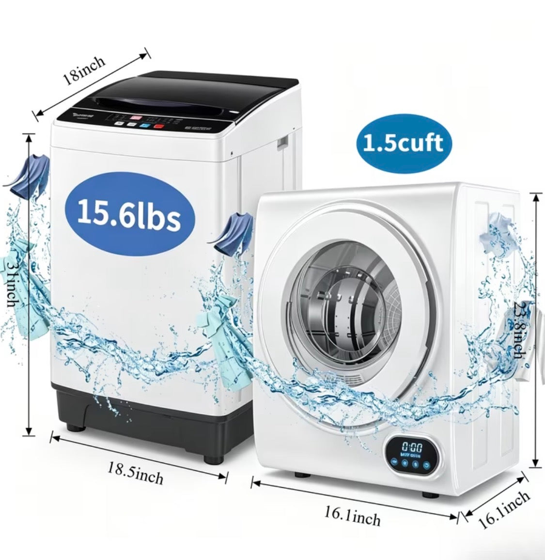 Compact Smart Washer & Dryer Set (Shipped Separately) — Quiet & Space-Saving
