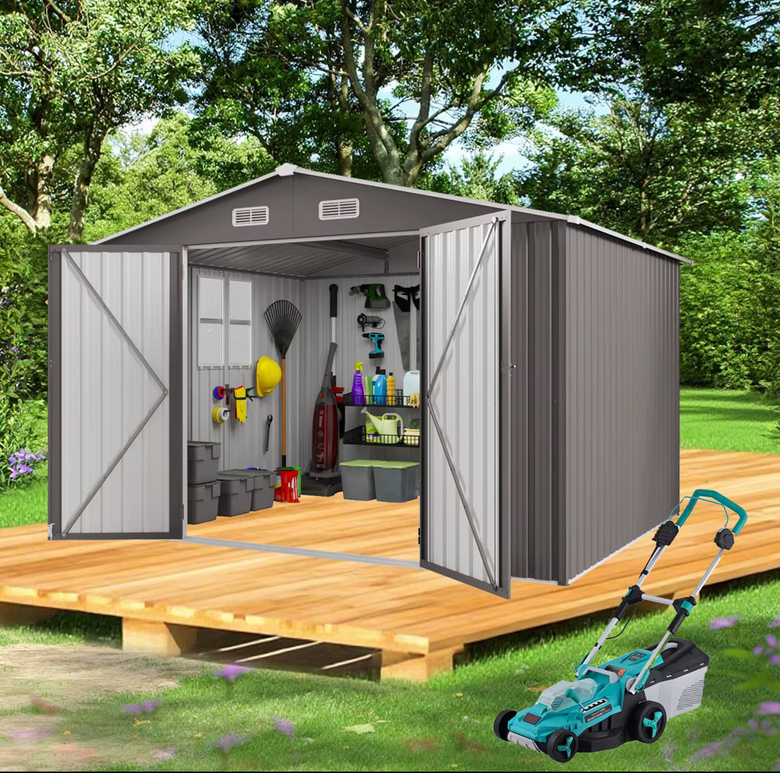 10*12FT Metal Outdoor Storage Shed with Waterproof Lockable Door and Air Vent, for Backyards and Patios. FREE SHIPPING