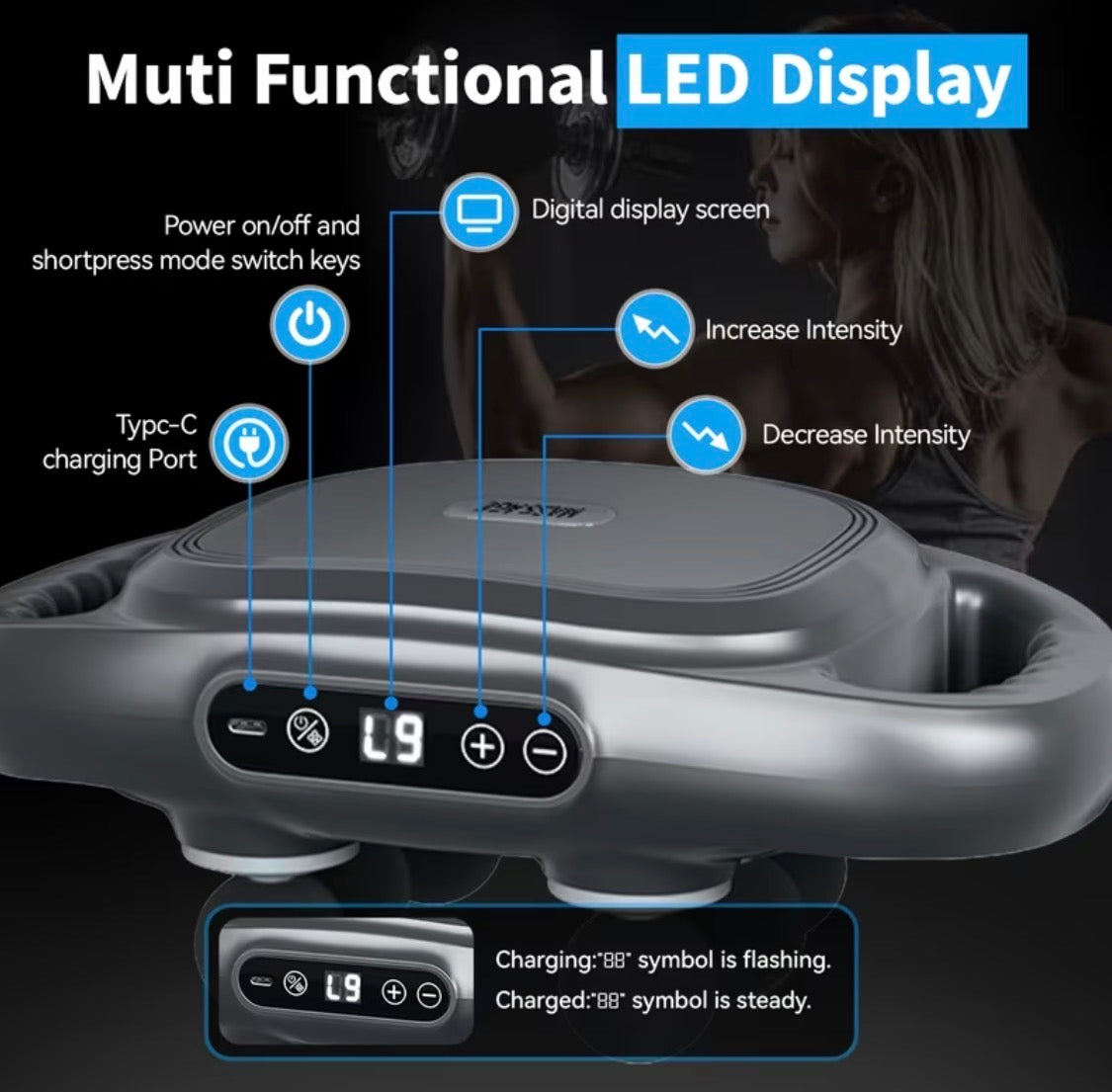 Handheld Tapping Massage Gun, 6-head Deep Tissue Massager, Multi-head Vibration Massager.