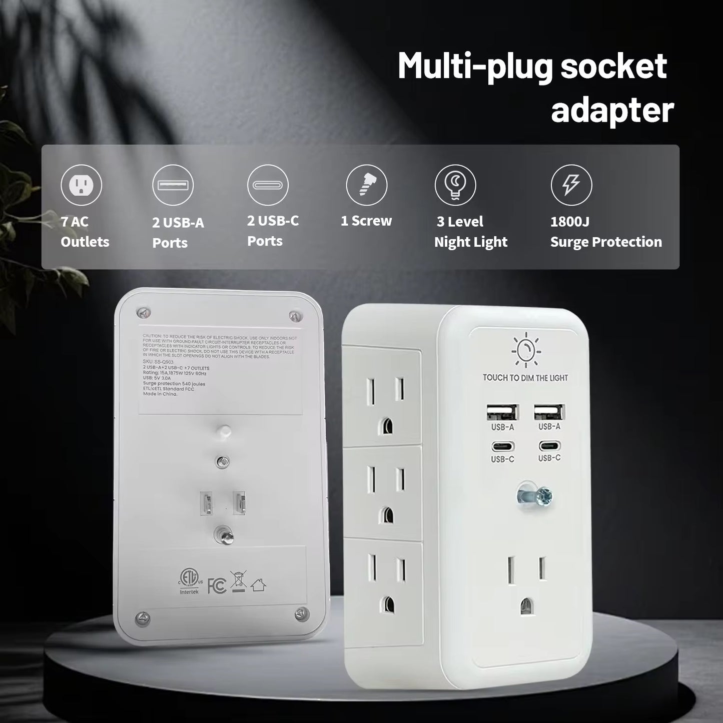 Hot Selling USB Wall Charger Surge Protector 7
Outlet Extender US Plug Power Strip Wall Tap Wall
Adapter USB C With 4 USB Ports