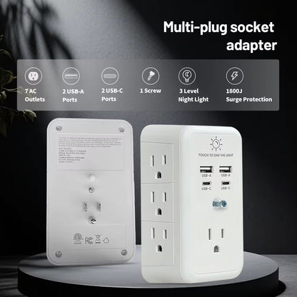Hot Selling USB Wall Charger Surge Protector 7
Outlet Extender US Plug Power Strip Wall Tap Wall
Adapter USB C With 4 USB Ports