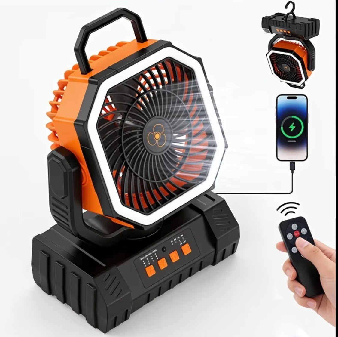 20000Mah Portable LED Camping Fan with Built-In Light - USB Rechargeable Outdoor Cooling Fan.