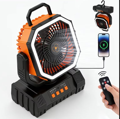20000Mah Portable LED Camping Fan with Built-In Light - USB Rechargeable Outdoor Cooling Fan.