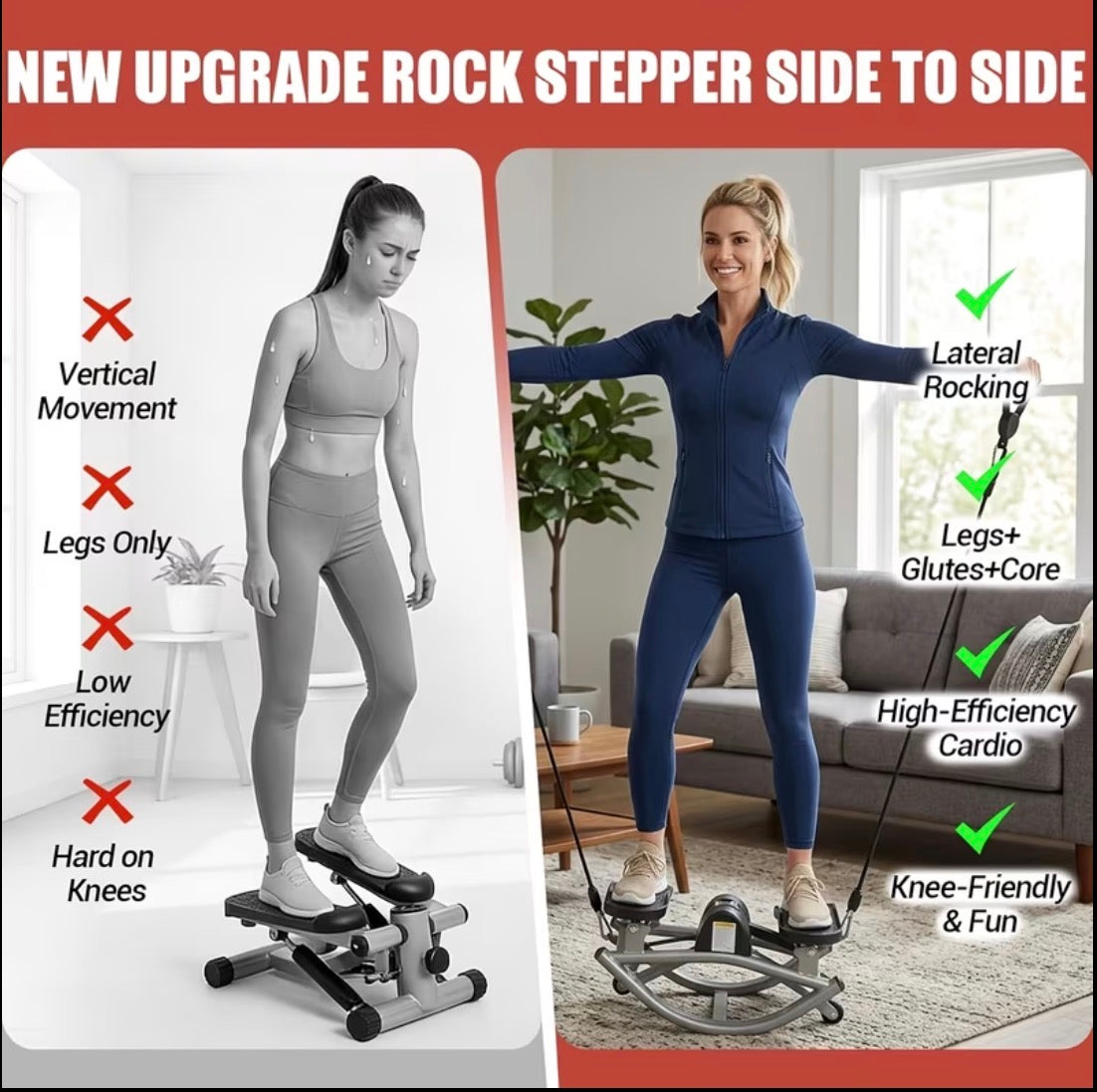 Home Leg Glute Workout Rock Stepper With Elastic Resistance Bands for Lateral Rocking Motion and High Capacity