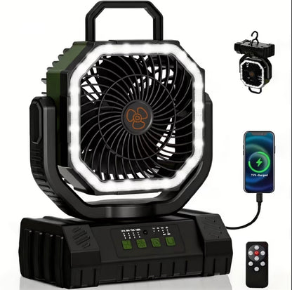 20000Mah Portable LED Camping Fan with Built-In Light - USB Rechargeable Outdoor Cooling Fan.
