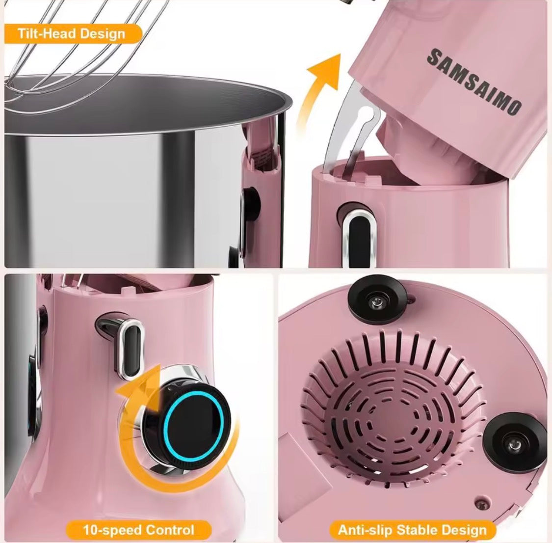 10-Speed Electric Stand Mixer with 6.5QT Bowl, Dough Hook, Beater and Whisk.