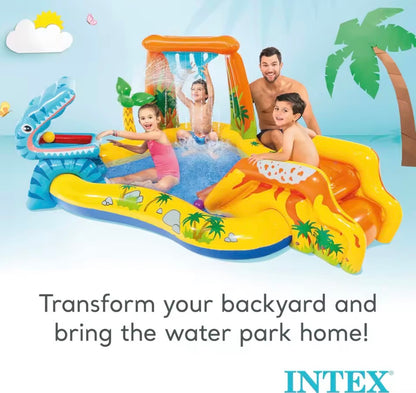 Inflatable Dinosaur Play Pool Slide, Water Sprayer with Balls for Outdoor Fun.