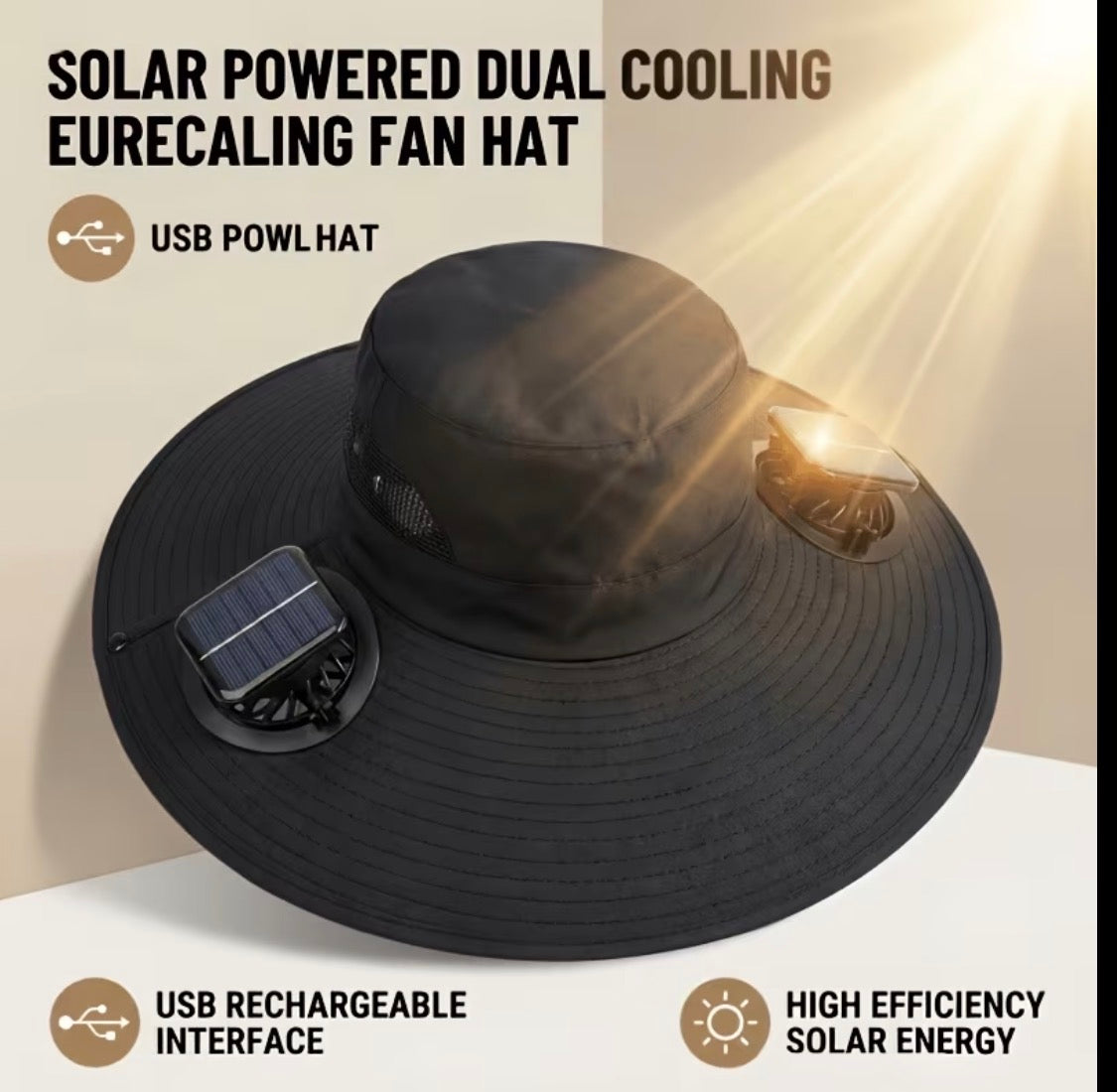 Wide-brimmed Sun Hat with Solar Fan, Suitable for Outdoor Activities Such As Fishing, Beach, Hiking, Etc.