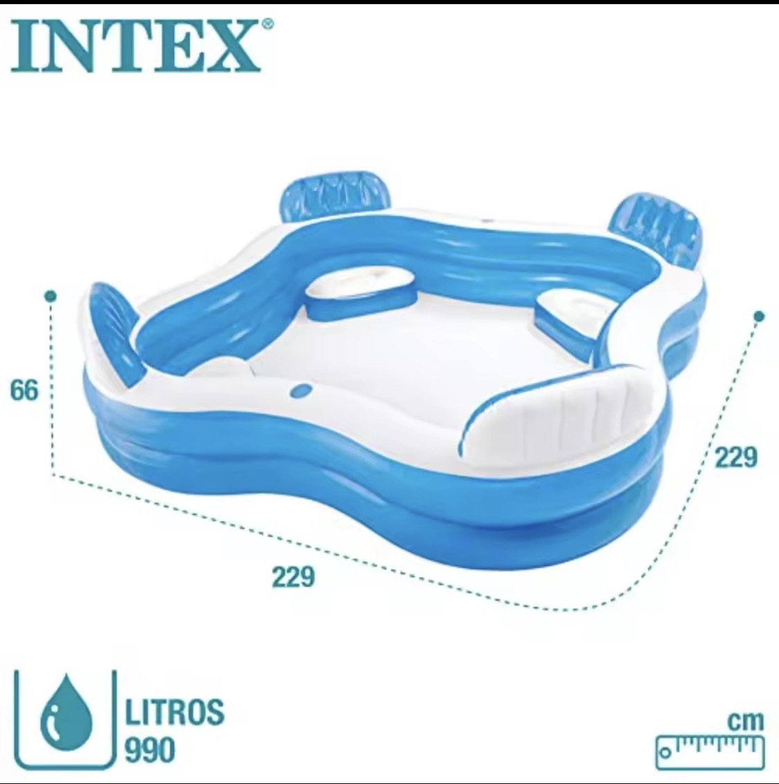 Inflatable Pool 90 X 90 X 26 for Ages 3+ Swim Center Family Lounge.