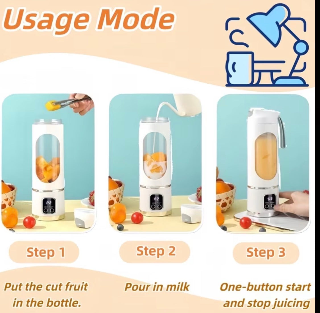 USB Rechargeable Portable Blender and Handheld Juicer.