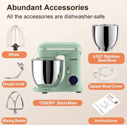 3-IN-1 Electric Stand Mixer, 6.5QT Bowl 660W 10-Speed Kitchen Mixer with Dough Hook.