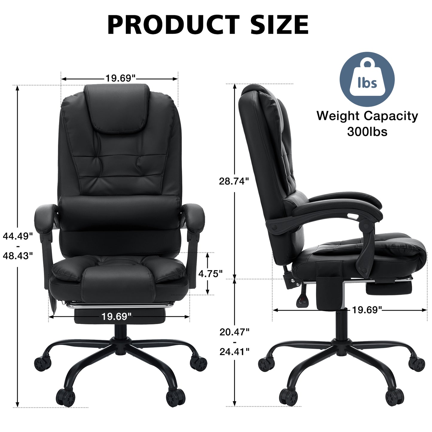 Executive Office Massage Chair with Footrest Reclining, Computer Desk Chair Lumbar Back Support