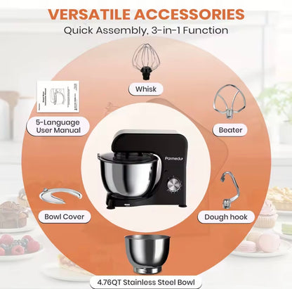 10-Speed Electric Stand Mixer with 6.5QT Bowl, Dough Hook, Beater and Whisk.
