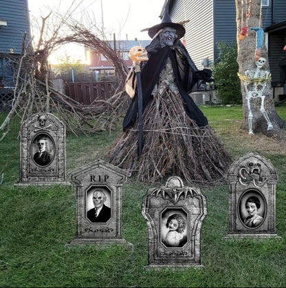 16.5" Realistic RIP Skeleton Graveyard Tombstones (4-Pack) | Outdoor Halloween Decor