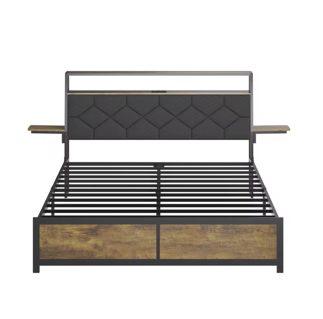 Queen Size Bed Frame With Storage Headband Built In Charging Station RGB LED.