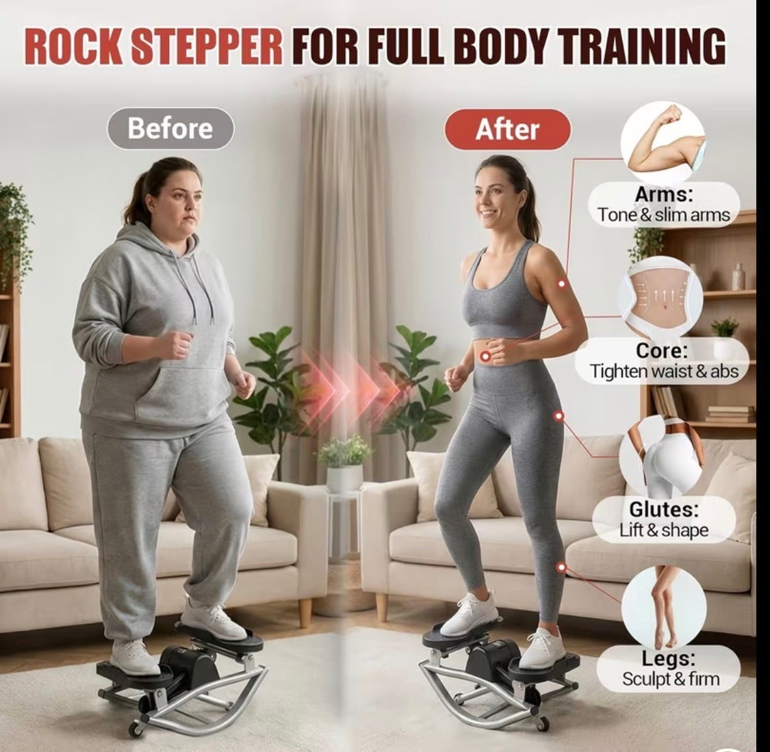 Home Leg Glute Workout Rock Stepper With Elastic Resistance Bands for Lateral Rocking Motion and High Capacity