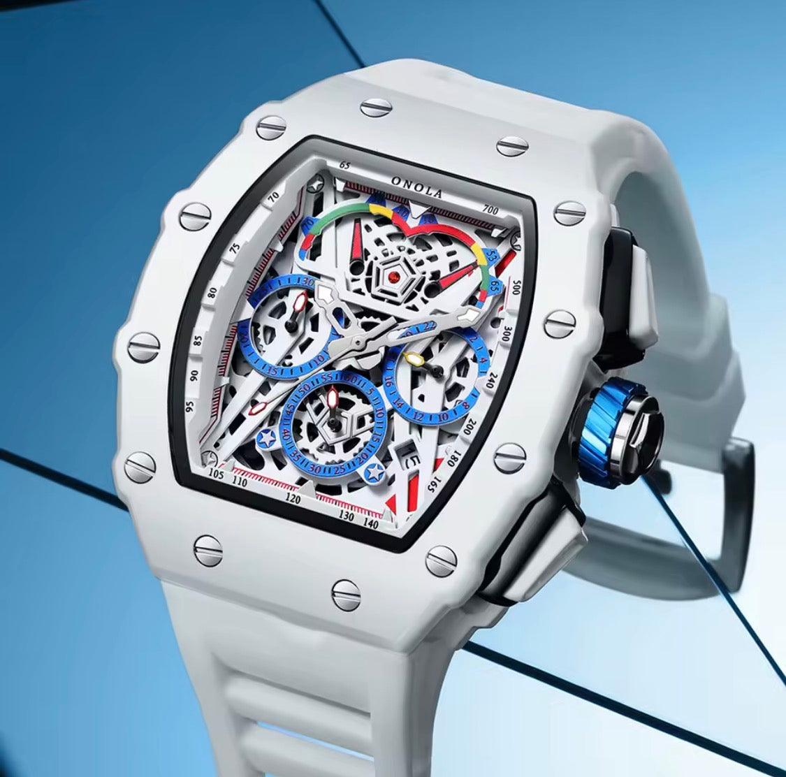 Mens Waterproof Chronograph Quartz Sports Silicone Strap Luxury Watch.