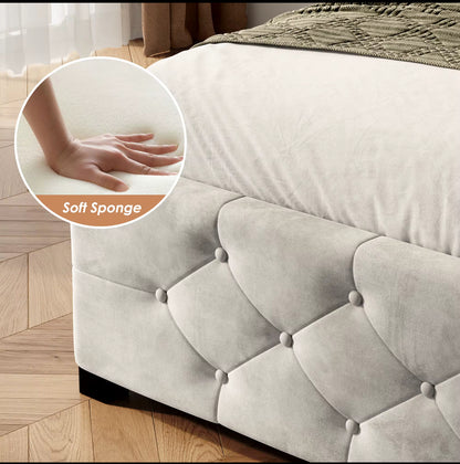 Queen Luxe Velvet Platform Bed Frame with LED Headboard & 4 Storage Drawers