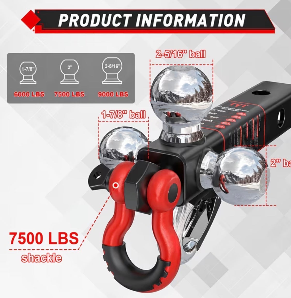 Triple Ball Mount Trailer Hitch - 11,500 lbs GTW