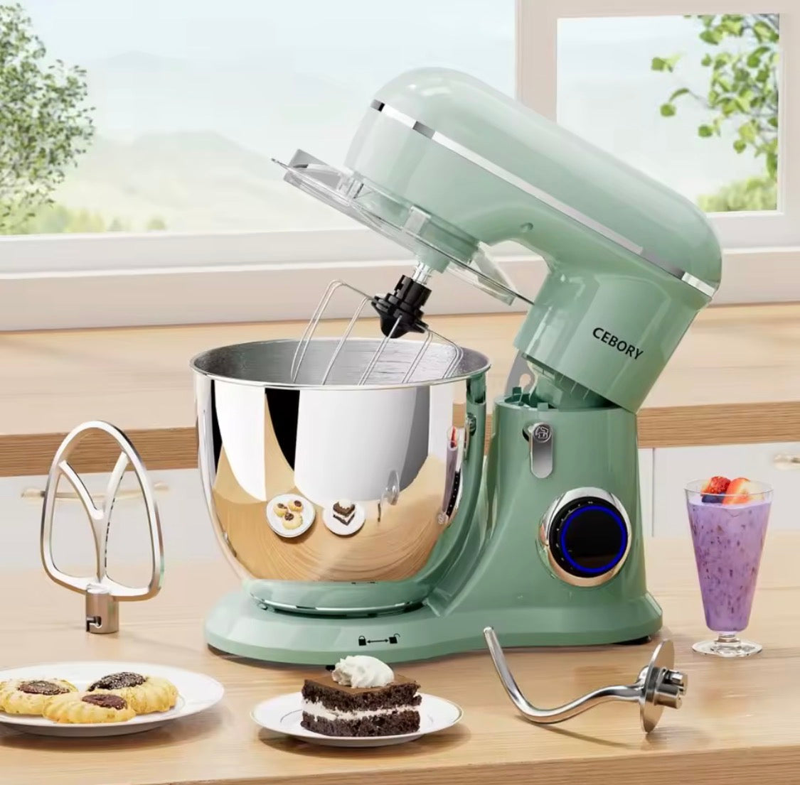 3-IN-1 Electric Stand Mixer, 6.5QT Bowl 660W 10-Speed Kitchen Mixer with Dough Hook.