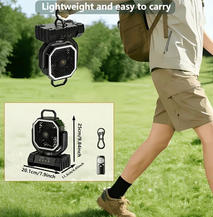 20000Mah Portable LED Camping Fan with Built-In Light - USB Rechargeable Outdoor Cooling Fan.