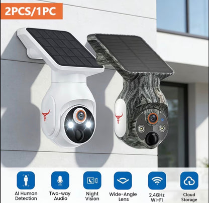 1080P Solar Security Cameras Wireless Outdoor, 360° View Pan/Tilt, 2.4Ghz WiFi Outside, Color Night Vision, Real-Time Alerts, Cloud Storage, 2-Way Audio