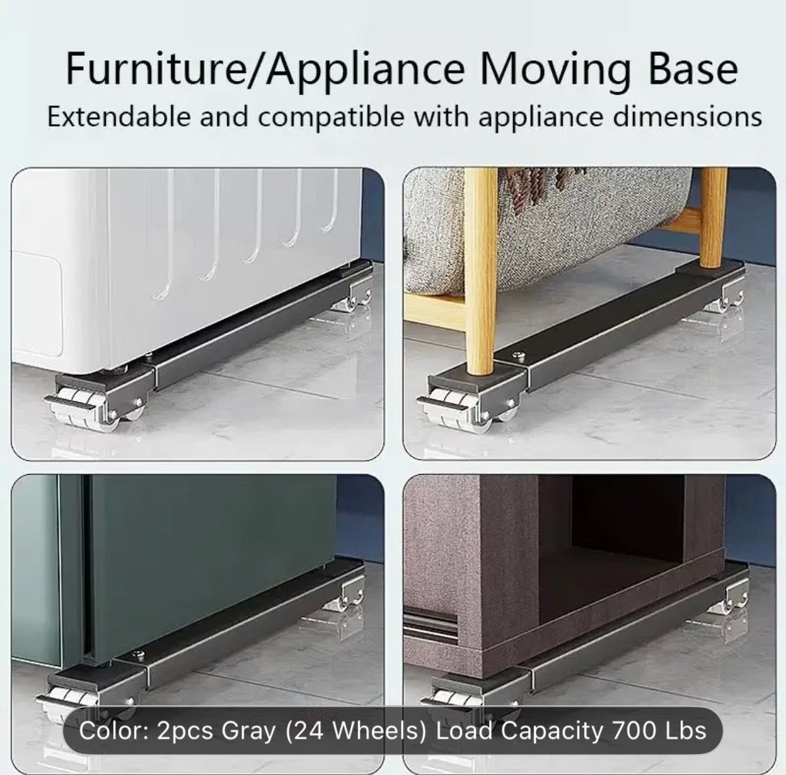 Adjustable Washing Machine & Refrigerator Stand with 24 Silent Non-Marking Wheels, 800 Ibs Capacity, Expandable Telescopic Metal Frame, Adjustable Height & Leveling System, Sturdy Appliance Dolly for Moving.