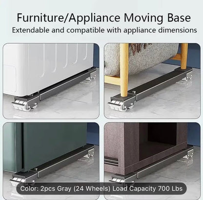 Adjustable Washing Machine & Refrigerator Stand with 24 Silent Non-Marking Wheels, 800 Ibs Capacity, Expandable Telescopic Metal Frame, Adjustable Height & Leveling System, Sturdy Appliance Dolly for Moving.