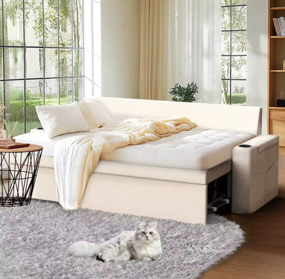 81” L Shape Sleeper Sofa With Armrest Storage, Cup Holder And Side Packets.