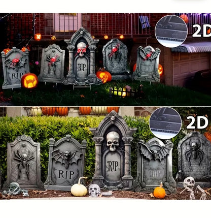 5-Pack Halloween Tombstone Yard Signs with Stakes - Glow in the Dark Outdoor Decor