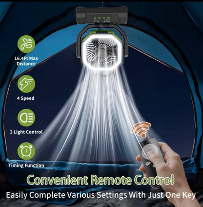 20000Mah Portable LED Camping Fan with Built-In Light - USB Rechargeable Outdoor Cooling Fan.
