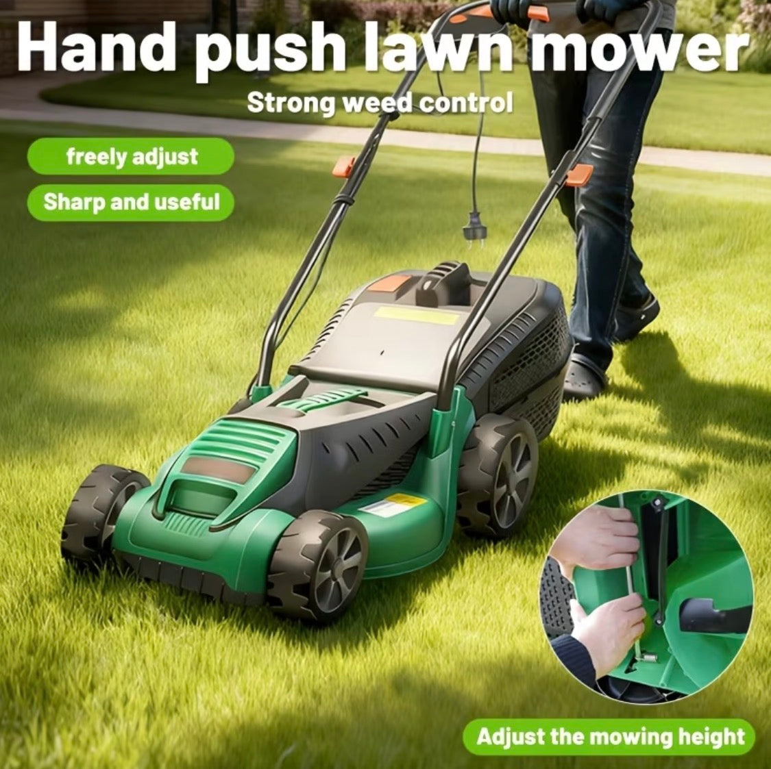 Corded Electric Lawn Mower, 3-Speed Height Adjustment 7.93gal Grass Box.
