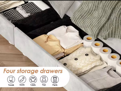 Queen Luxe Velvet Platform Bed Frame with LED Headboard & 4 Storage Drawers