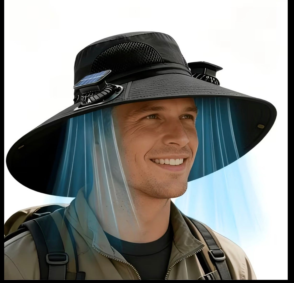 Wide-brimmed Sun Hat with Solar Fan, Suitable for Outdoor Activities Such As Fishing, Beach, Hiking, Etc.