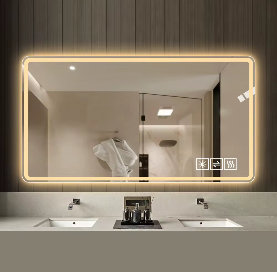 48*32 Inch Modern LED Anti-Fog Lighted Vanity Mirror 3 Colors 5 Dimmable Wall Mount