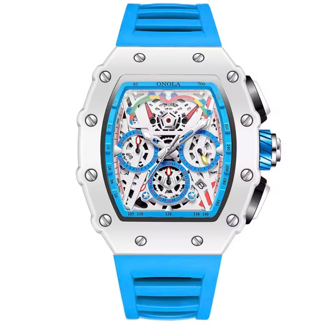 Mens Waterproof Chronograph Quartz Sports Silicone Strap Luxury Watch.