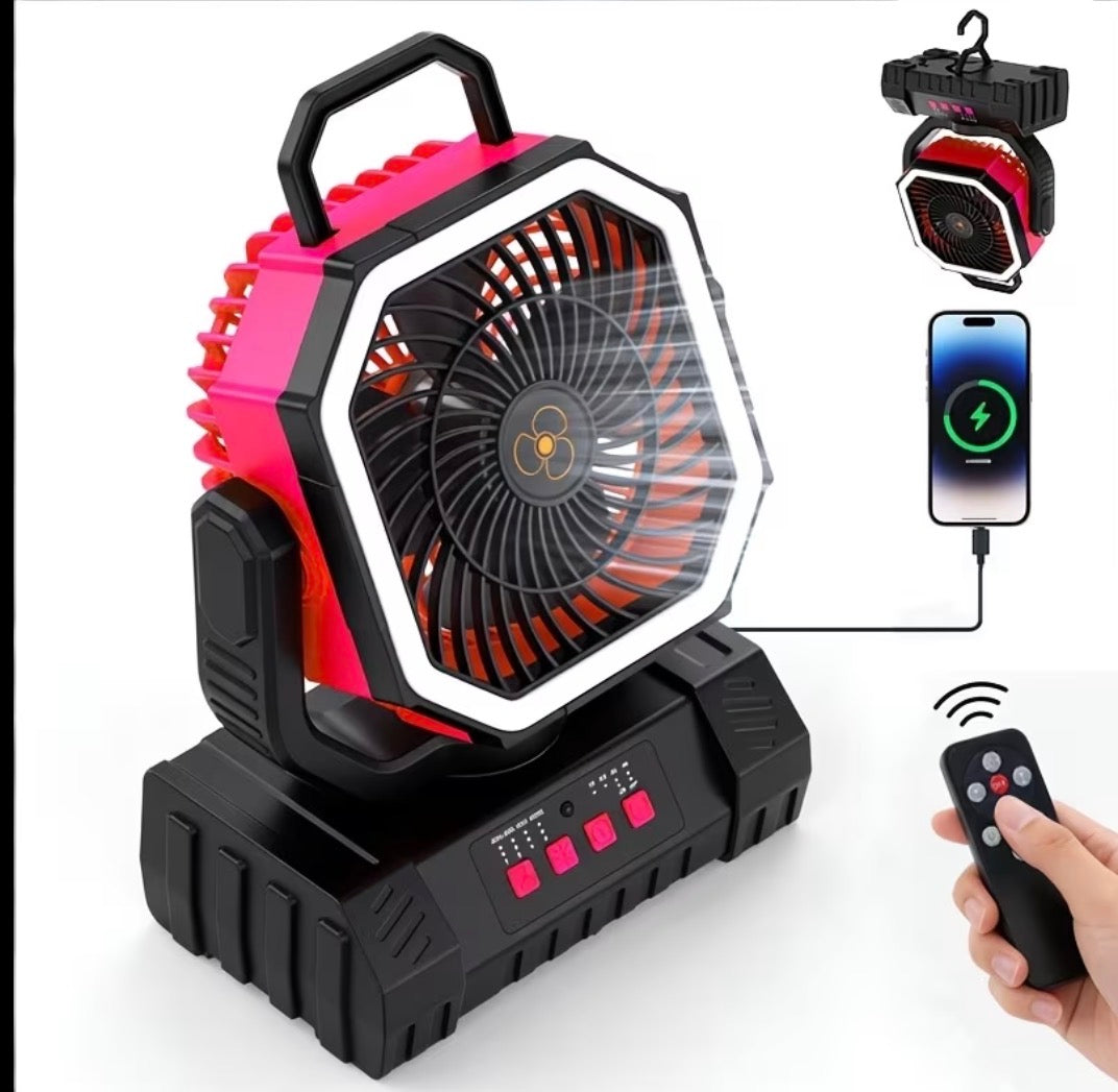20000Mah Portable LED Camping Fan with Built-In Light - USB Rechargeable Outdoor Cooling Fan.
