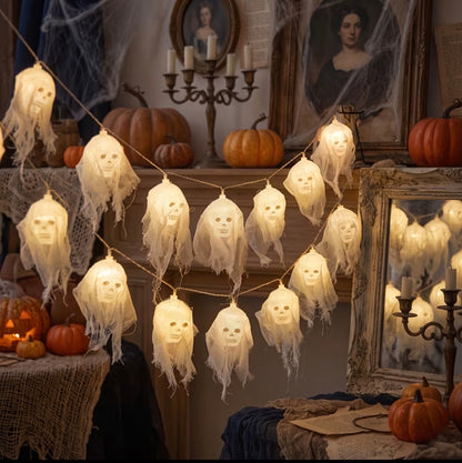 LED Hanging Halloween Skull String Lights - Battery Operated Outdoor Decoration