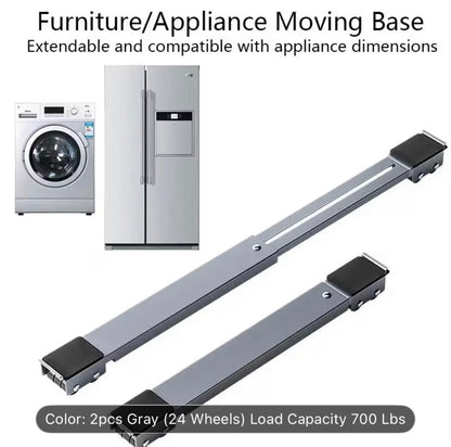 Adjustable Washing Machine & Refrigerator Stand with 24 Silent Non-Marking Wheels, 800 Ibs Capacity, Expandable Telescopic Metal Frame, Adjustable Height & Leveling System, Sturdy Appliance Dolly for Moving.