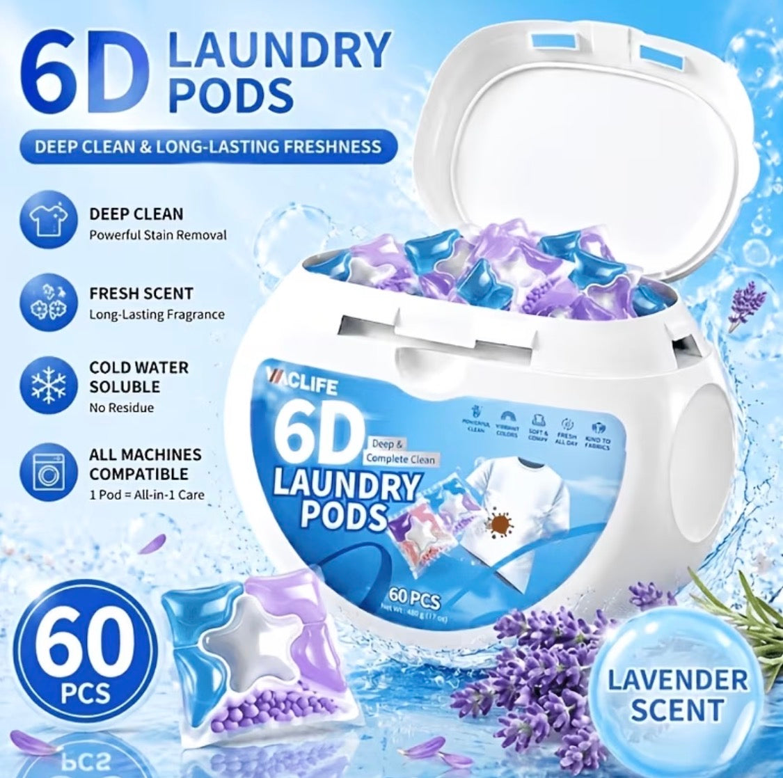 6-in-1 Concentrated Laundry Detergent Pods | Deep Clean & Stain Remover.