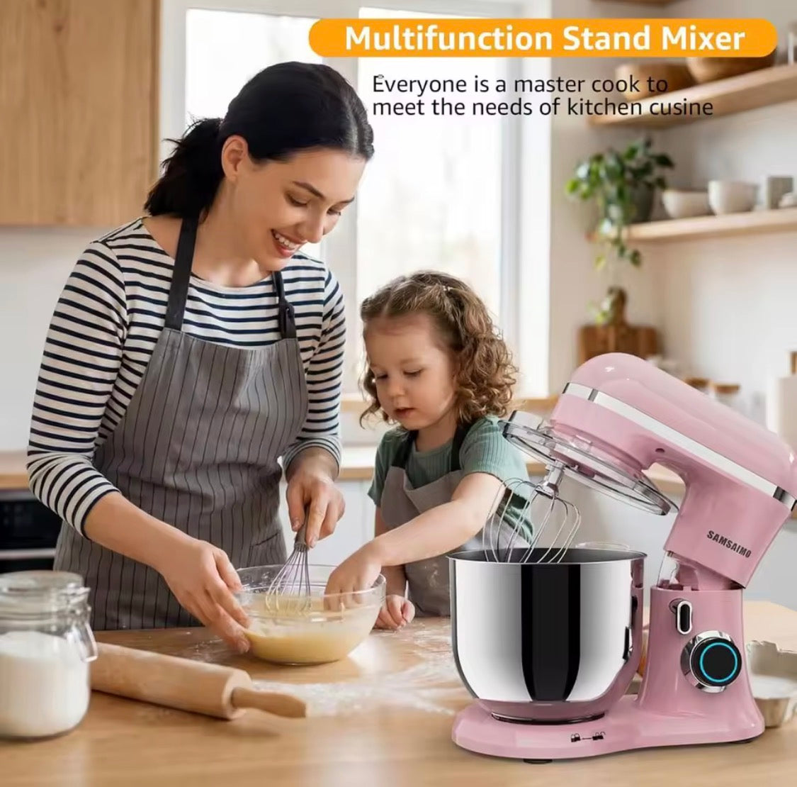 10-Speed Electric Stand Mixer with 6.5QT Bowl, Dough Hook, Beater and Whisk.