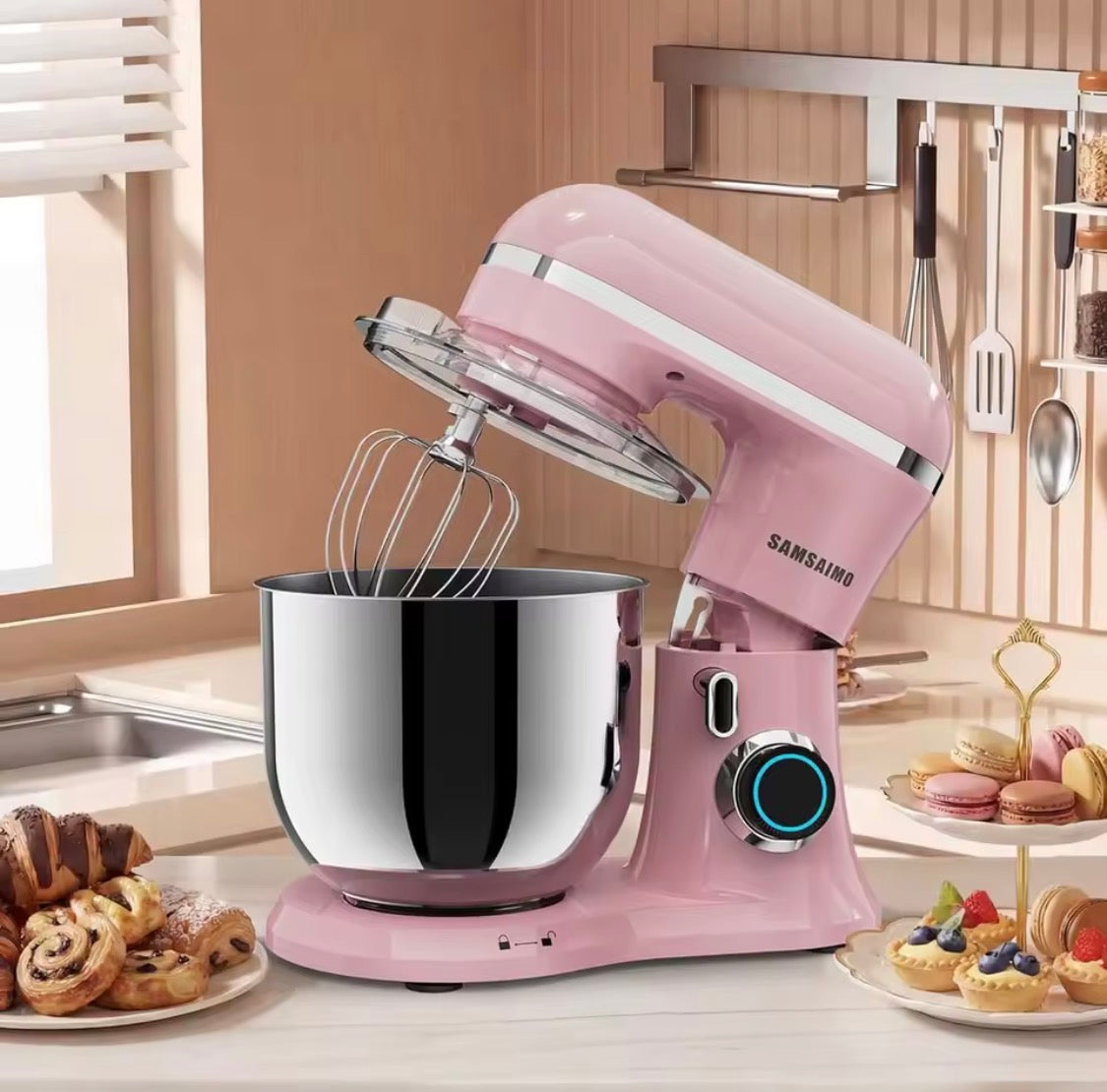 10-Speed Electric Stand Mixer with 6.5QT Bowl, Dough Hook, Beater and Whisk.