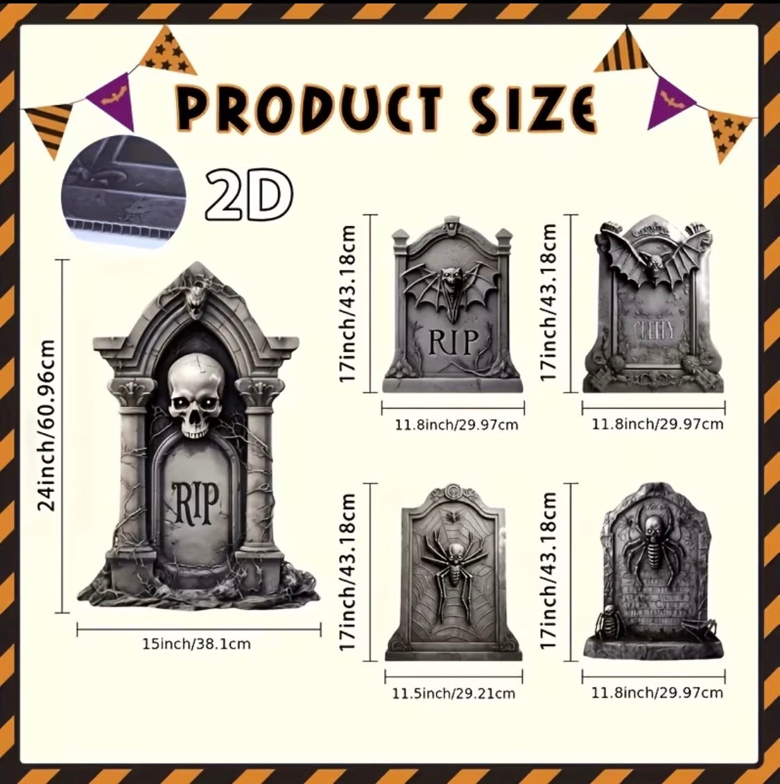 5-Pack Halloween Tombstone Yard Signs with Stakes - Glow in the Dark Outdoor Decor