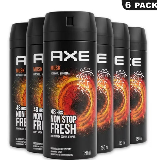 AXE Musk Deodorant Body Spray | Cinnamon & Amber Scent, 5.08 oz (6-Pack)