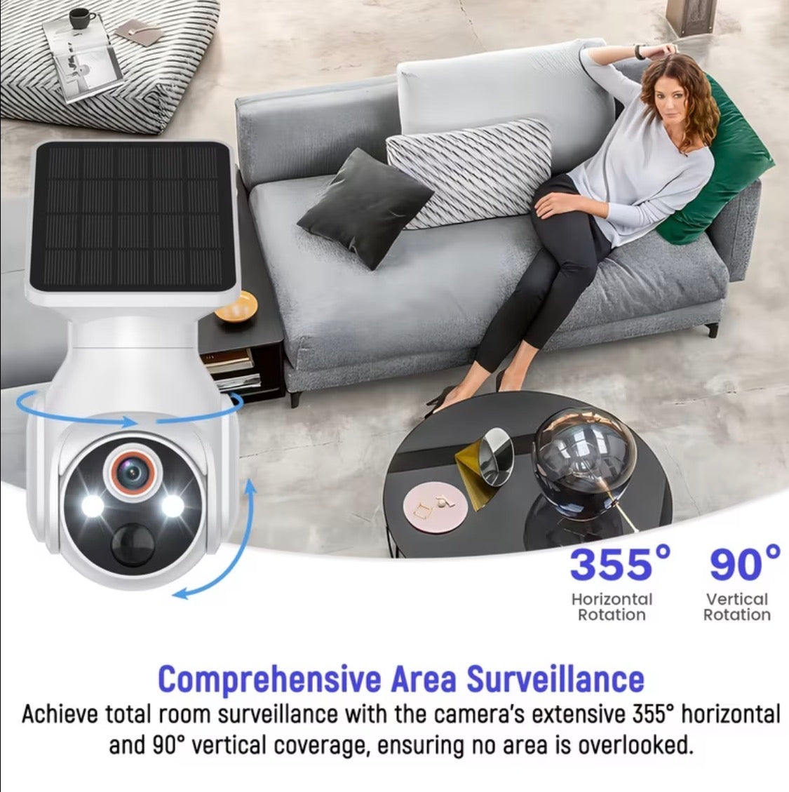 1080P Solar Security Cameras Wireless Outdoor, 360° View Pan/Tilt, 2.4Ghz WiFi Outside, Color Night Vision, Real-Time Alerts, Cloud Storage, 2-Way Audio