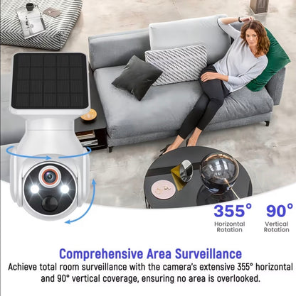 1080P Solar Security Cameras Wireless Outdoor, 360° View Pan/Tilt, 2.4Ghz WiFi Outside, Color Night Vision, Real-Time Alerts, Cloud Storage, 2-Way Audio