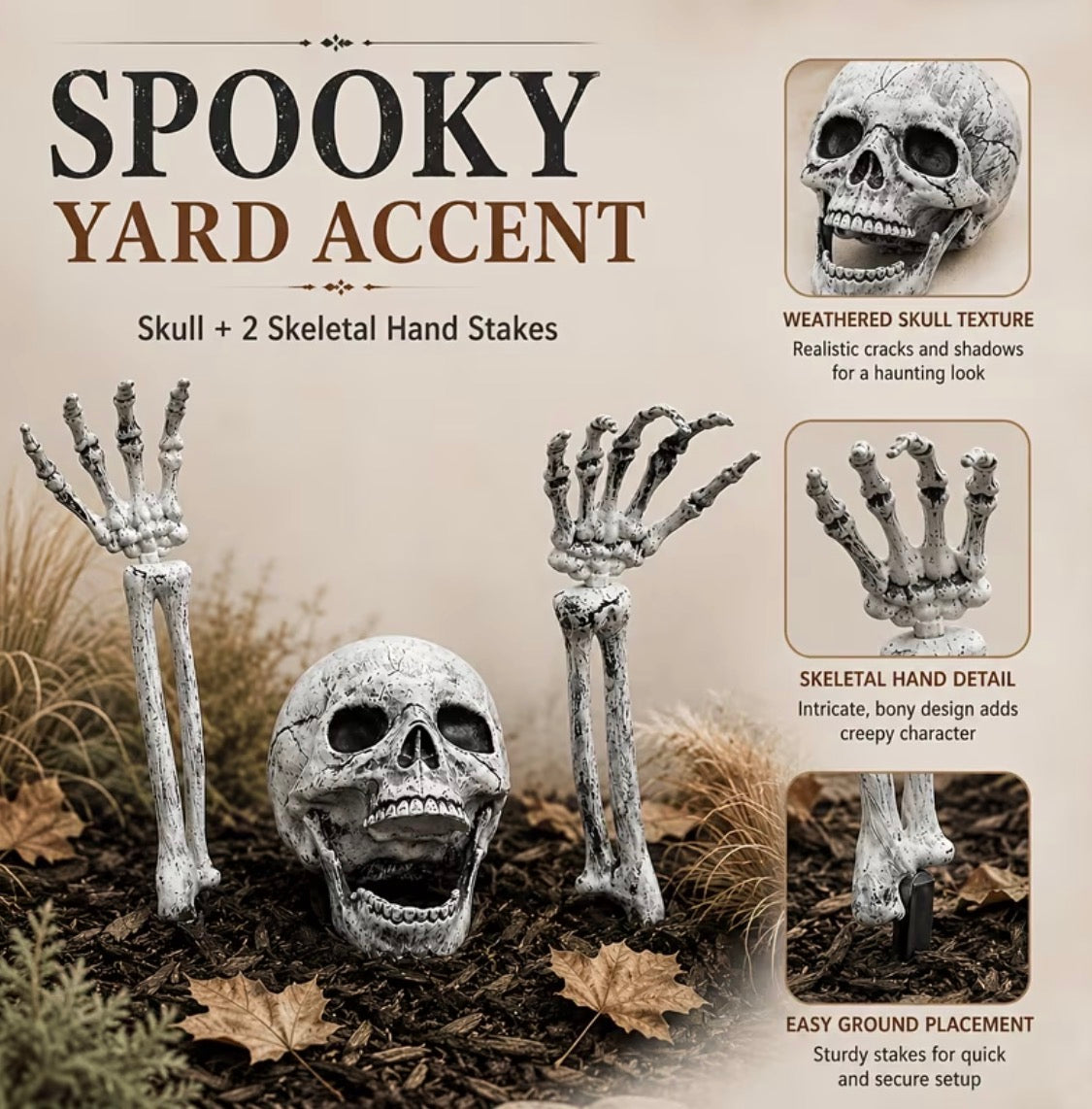 Halloween Skull Garden Ground Signs - Spooky Patio & Walkway Yard Decor