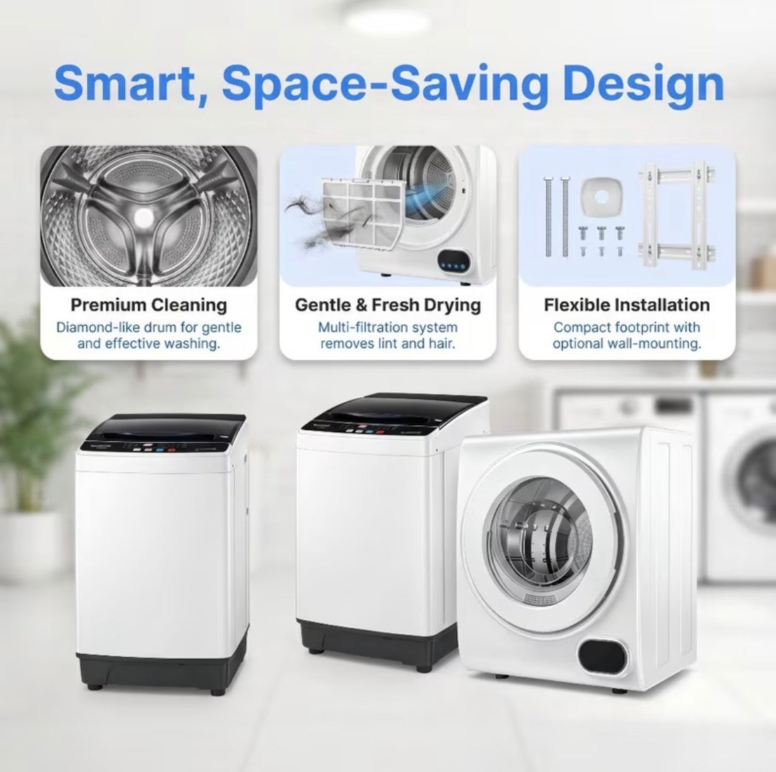 Compact Smart Washer & Dryer Set (Shipped Separately) — Quiet & Space-Saving