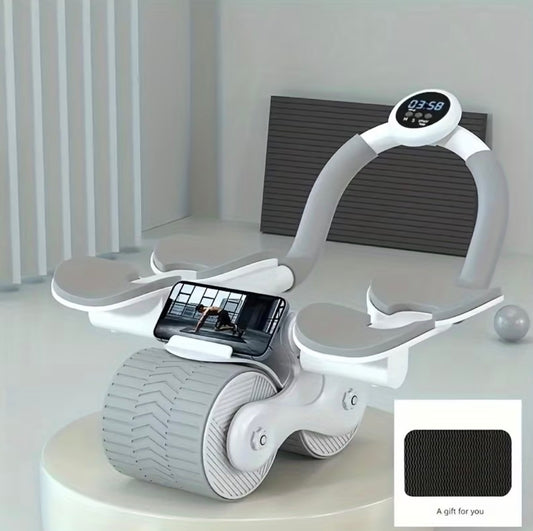 Automatic Rebound Ab Roller Wheel with 4 Elbow Supports & Timer – 4-Wheel Core Trainer & Plank Workout Abdominal Roller