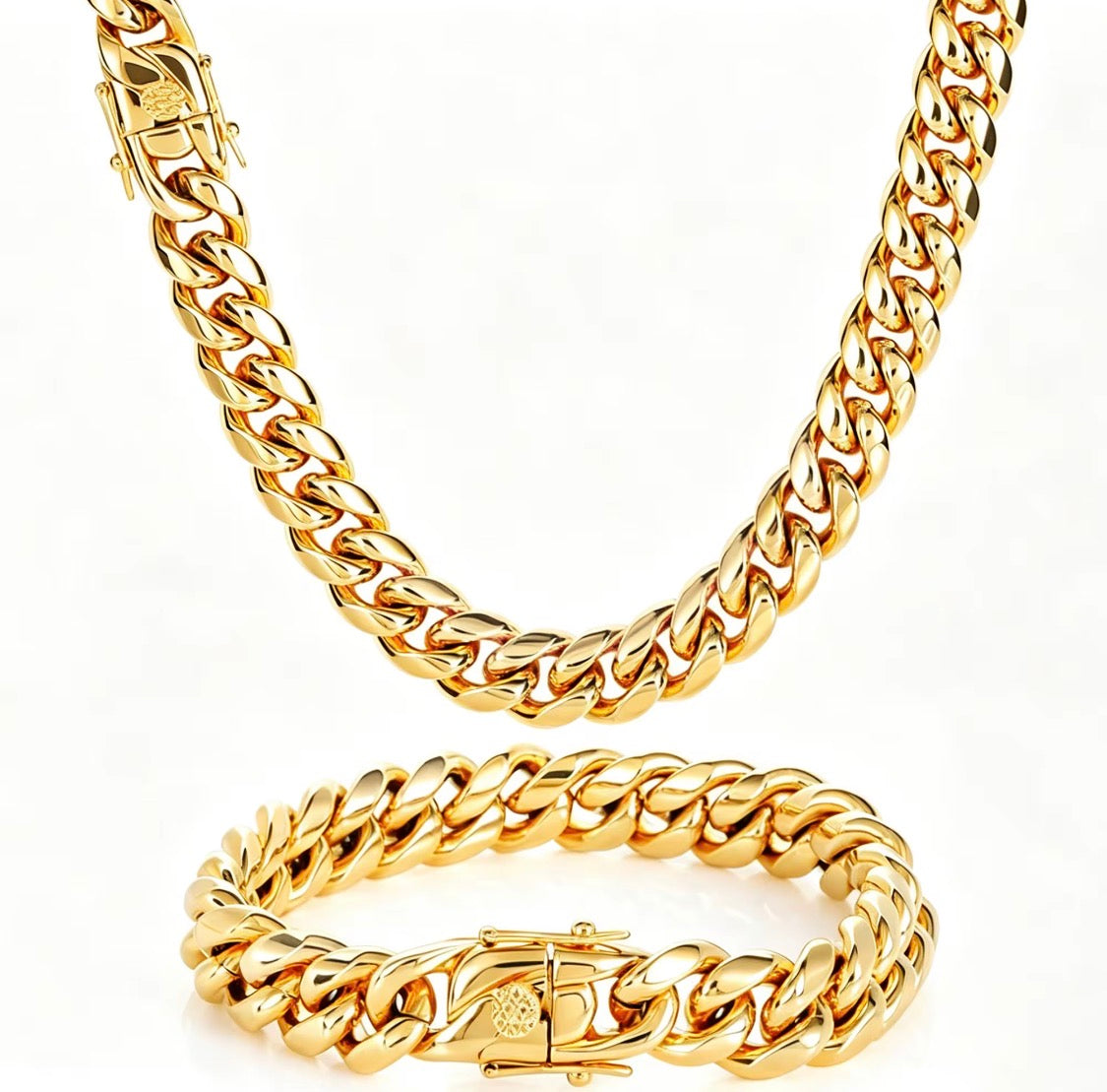 Men’s 24K Gold Plated 925 Silver Cuban Link Set | 8mm Chain & Bracelet